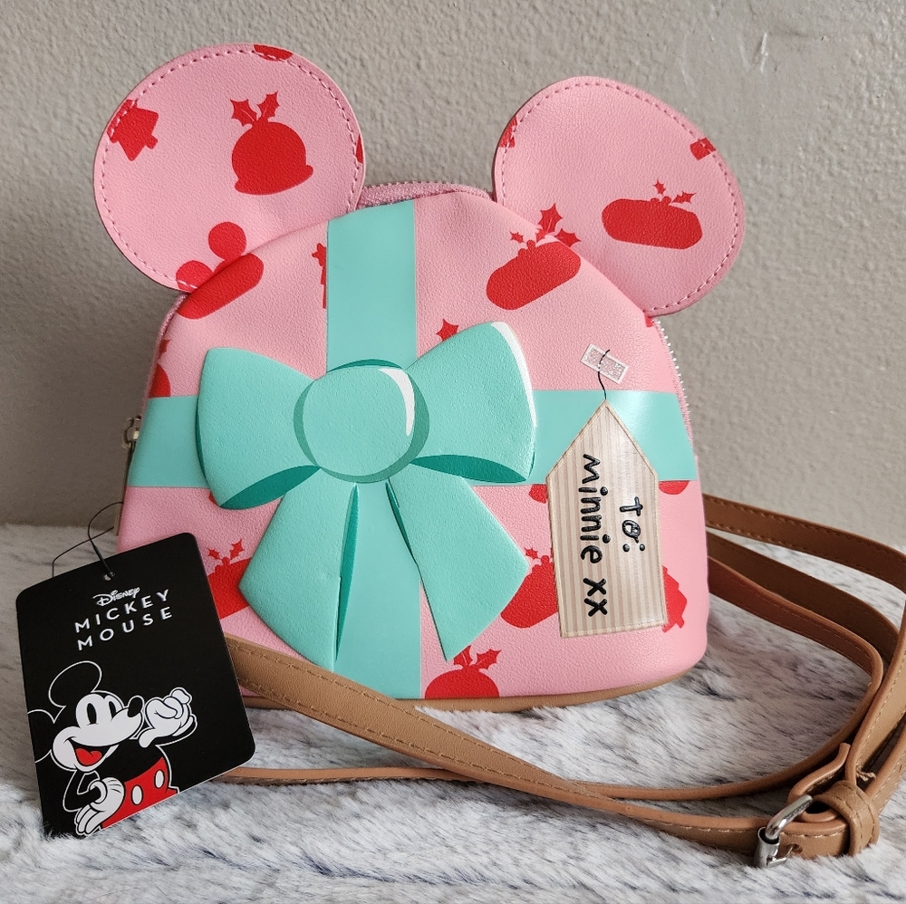 Disney Mickey Mouse Bioworld Minnie Mouse Pink Ears Christmas Crossbody Bag
